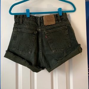 Levi Dark Green High Waisted Denim Cut Offs